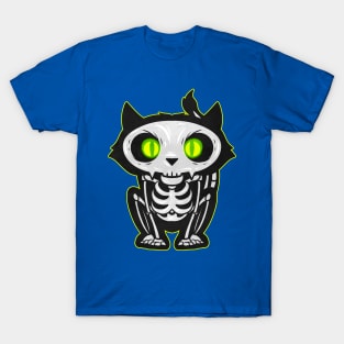 Scary Cat Skeleton With Glowing Eyes For Halloween T-Shirt